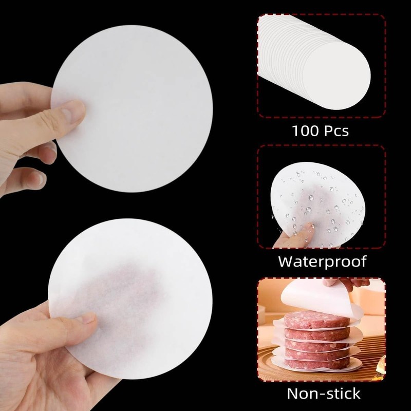 100 Pcs Non-Stick Burger Patty Paper Sheets - 4 Inch Round for Perfect Patties gallery