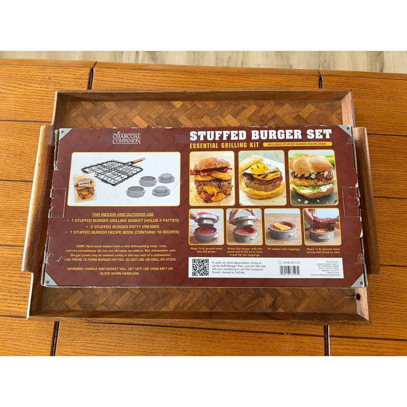Charcoal Companion Stuffed Burger Press Set Grilling Kit W/ Basket & Recipe Book gallery