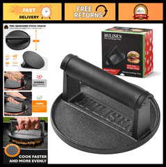 Heavy Duty 6” Cast Iron Burger Press – Pre-Seasoned Grill Smasher Tool for Meat,