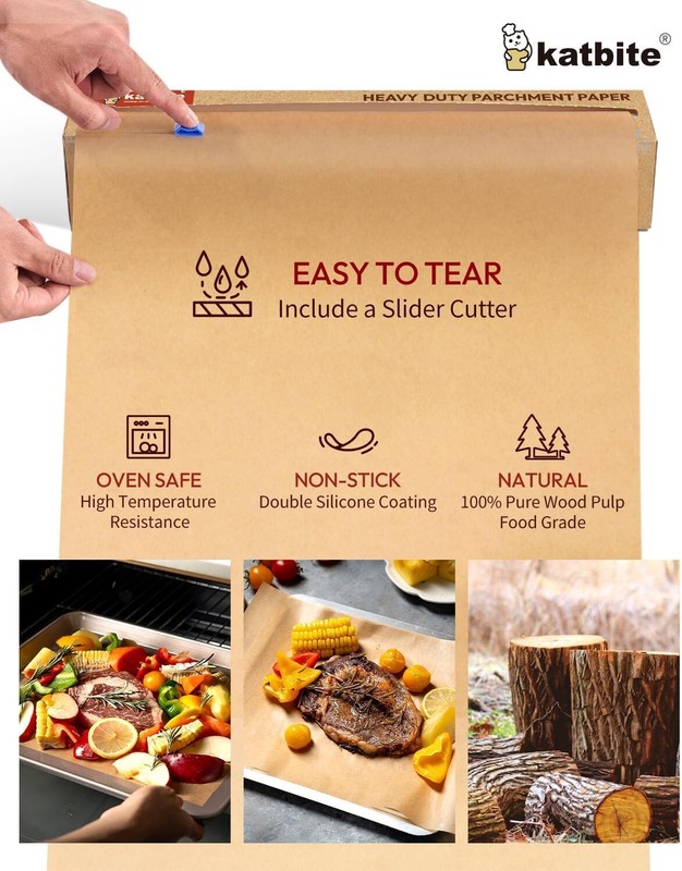 Katbite Unbleached Parchment Paper for Baking, 15 in x 15 x 210 ft, Brown gallery
