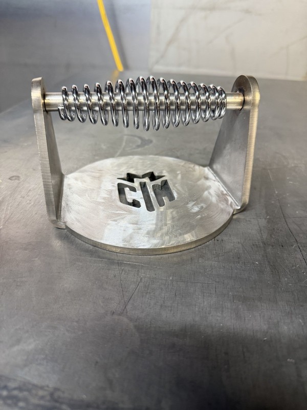 Metal Burger Press Single Spring Handle Silver & Black with CTM Logo gallery