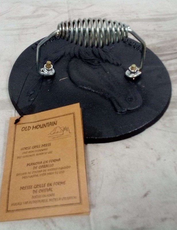 Horse Old Mountain 7” Cast Iron Burger & Bacon Press Spiral Handle Grill gallery