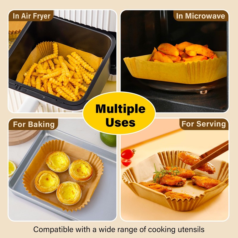 Air Fryer Liners Disposable, 125Pcs Parchment 8Inch-Square-125PCS, Yellow gallery