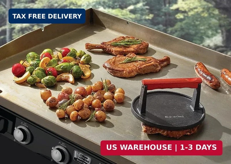 Mr. Bar-B-Q Cast Iron Grill Press (7-Inch) - Pre-Seasoned Smash Burger Press w/W gallery