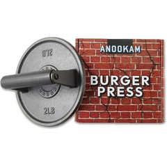 Barbell Plate Design Cast Iron Burger Press 6.5″Round Heavy-Duty Smash