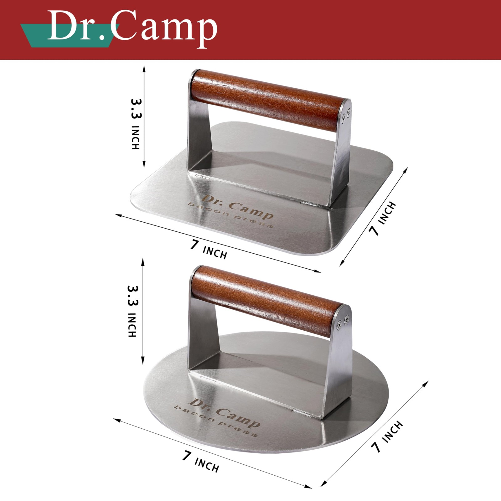 2 Pack 7 Inch Stainless Steel Burger Press Grill Smasher Bacon Press Wood Handle gallery