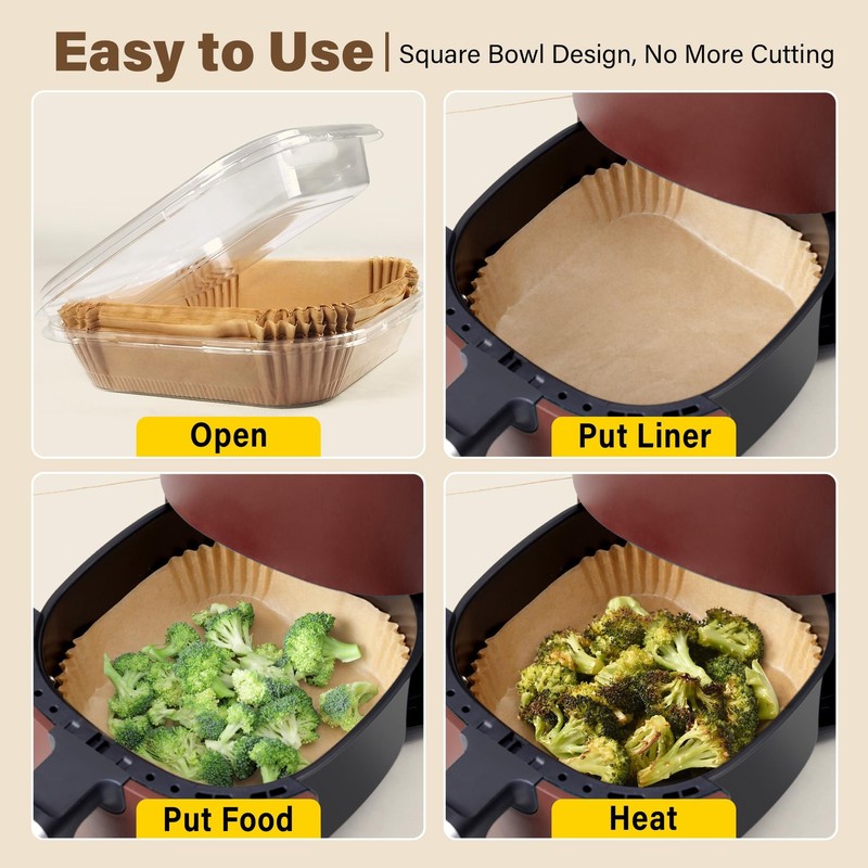 Air Fryer Liners Disposable, 250pcs Non-stick 8Inch-Square-250PCS, Yellow gallery