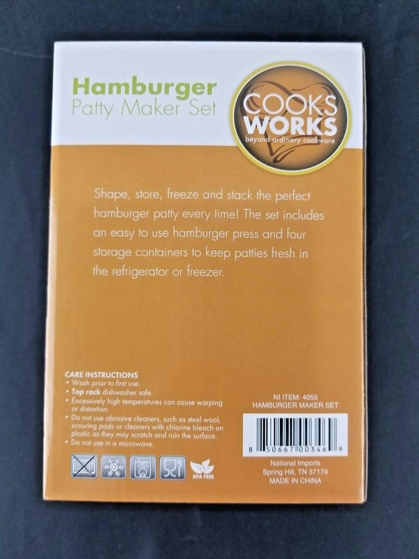 cooks Works 4 Hamburger Patty Maker BPA FREE Dishwasher Safe Easy Shape & Store gallery