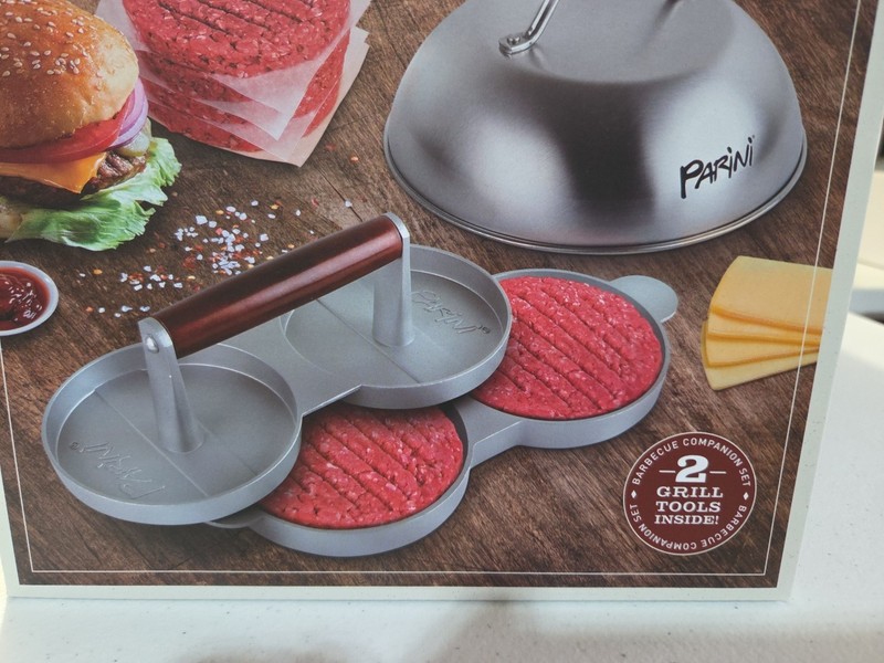 Parini Double Burger Press And Cheese Melting Dome 8.75" Non-Stick Grilling New gallery