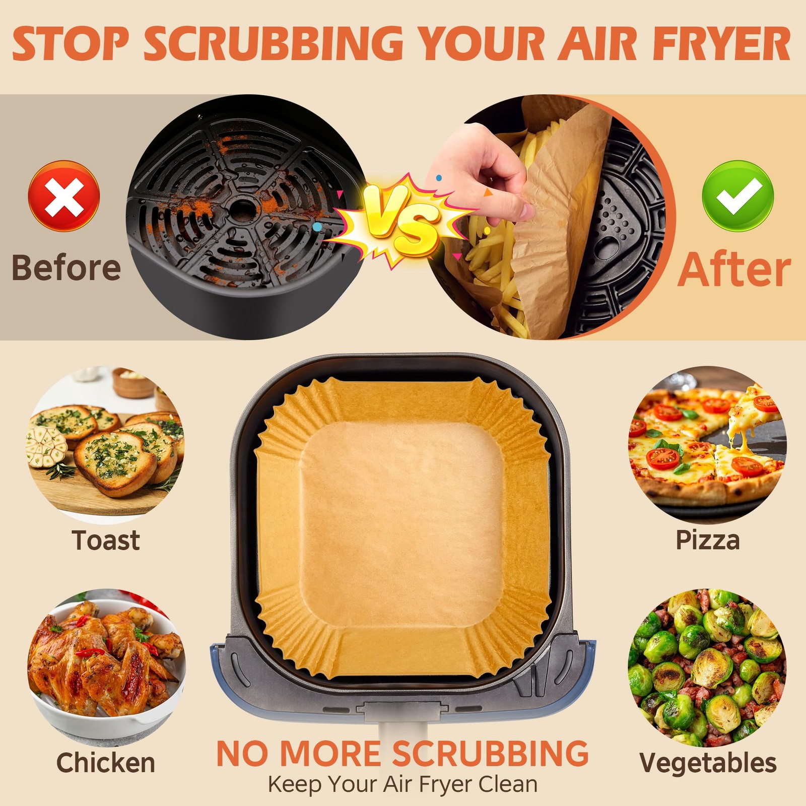 Air Fryer Liners Disposable, 125Pcs Parchment 8Inch-Square-125PCS, Yellow gallery