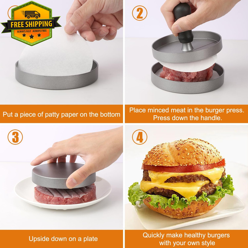 Burger Press With 150 Patty Papers Non Stick Aluminum Hamburger Maker BBQ Tool gallery