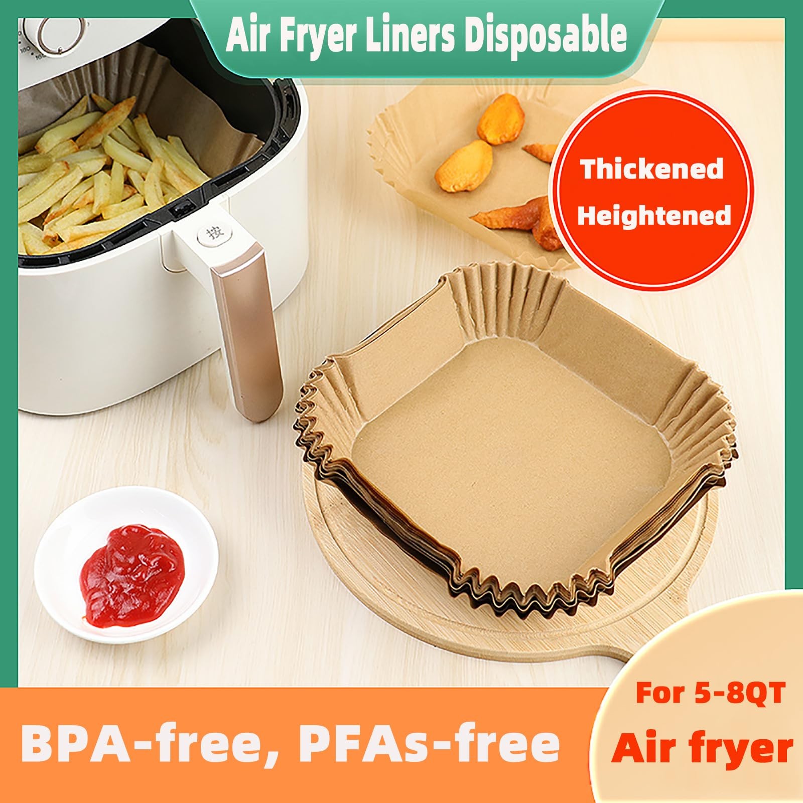 Air Fryer Liners Disposable, 9'' Square for 5-8QT gallery