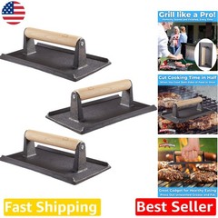 Pro Grade 3Pk Cast Iron Steak Press, Heavy Duty, Wooden Handle, Grill Gadget