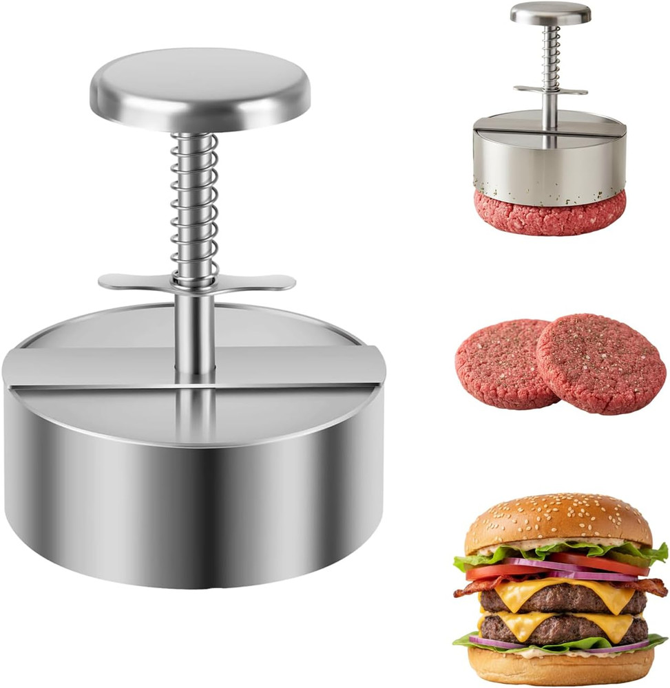 304 Stainless Steel Burger Press, 4.5 Inch Hamburger Patty Maker with Spring Bac