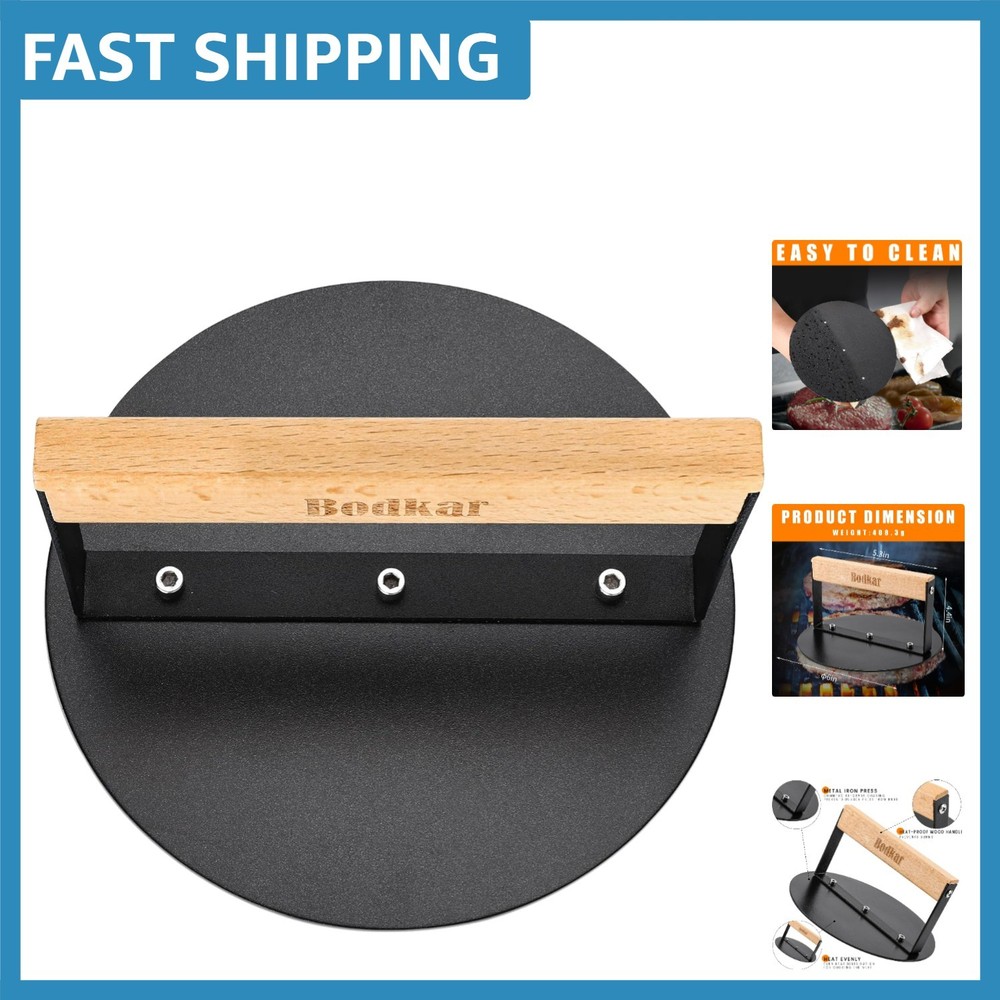 Elegant 6-Inch Smash Burger Press Grill Press with Wood Handle - Ideal for Gr...