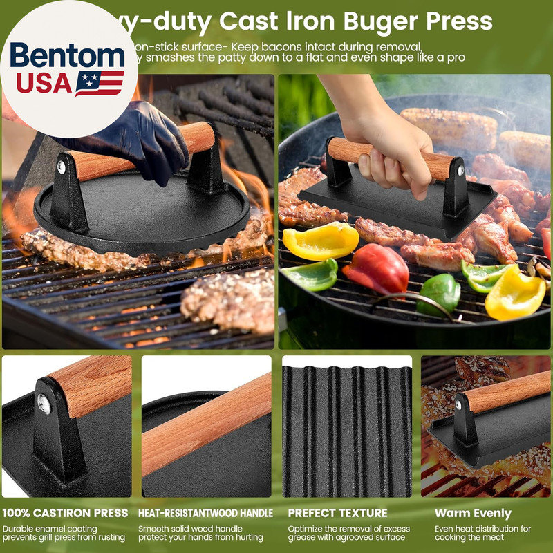 Blackstone Burger Press Set - 7" round Smash Burger Press & 8"X4" Rectangle Cast gallery