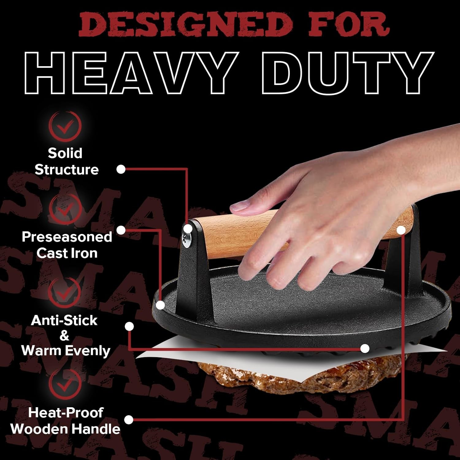 5pcs Smash Burger Press Kit, 3 in 1 Hamburger Press Patty Maker, Cast Iron Burge gallery