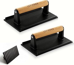 2Pack 2.1lb Steak Weight & Burger Press Striped Base 7″X4″ Heavy Duty Cast Iron