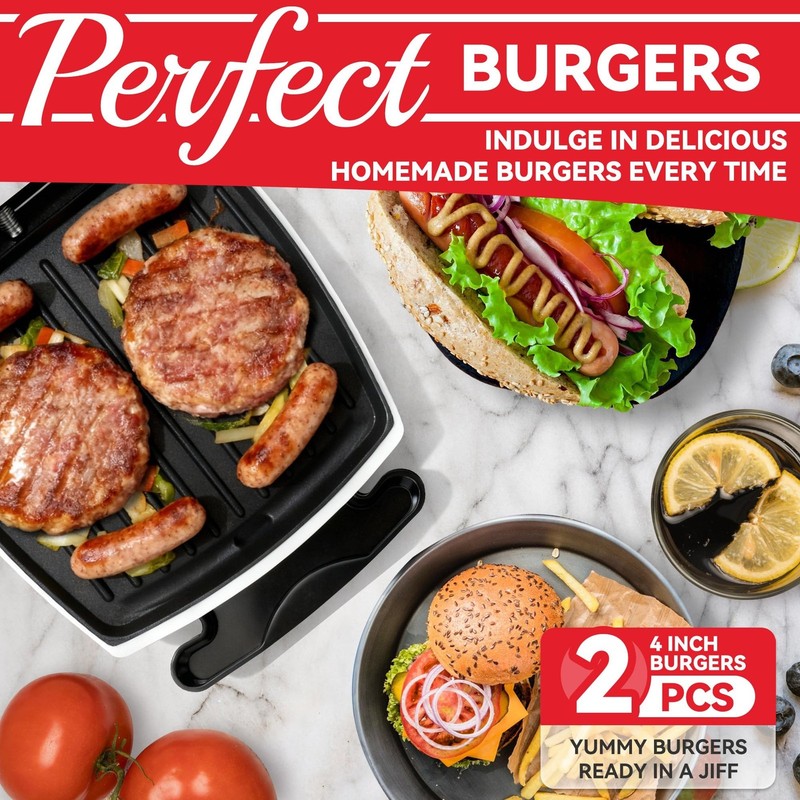 SugarWhisk 2 In 1 Hamburger Grill Maker, Electric Indoor Grill and Panini Pre... gallery