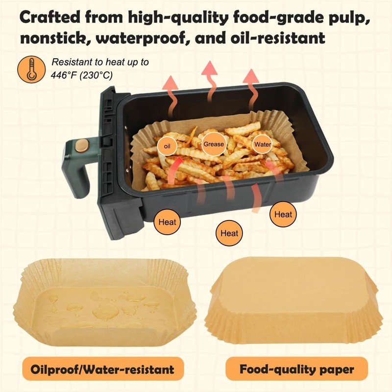 BYKITCHEN Air Fryer Rectangle dual liners-100pcs (6 to 10QT), unbleached gallery