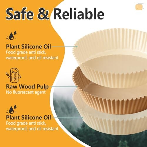 GSSKIME Air Fryer Paper Liners,125Pcs 9.4 x x 2.9 inches, Yellow gallery