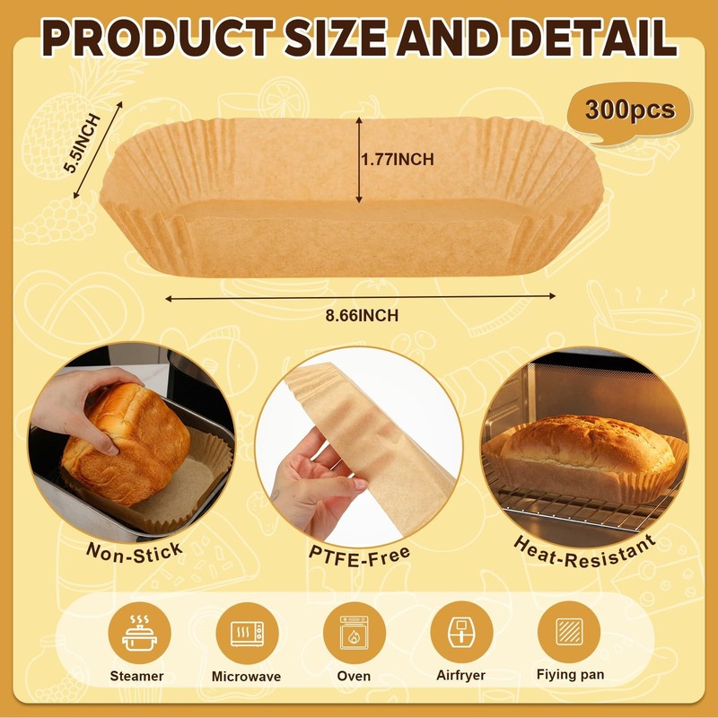 Tosstuki 300 Pcs Air Fryer Liners Disposable Parchment 8.6 x 5.5 Inch, Brown gallery