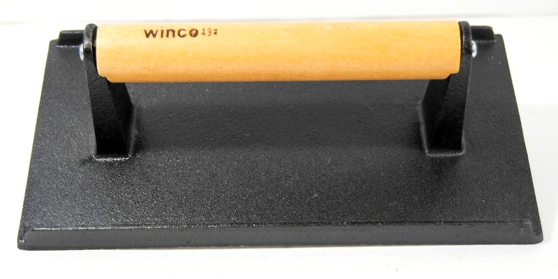 Winco SWA-9 Cast Iron Steak Weight & Bacon Press with Wood "Cool Touch" Handle gallery