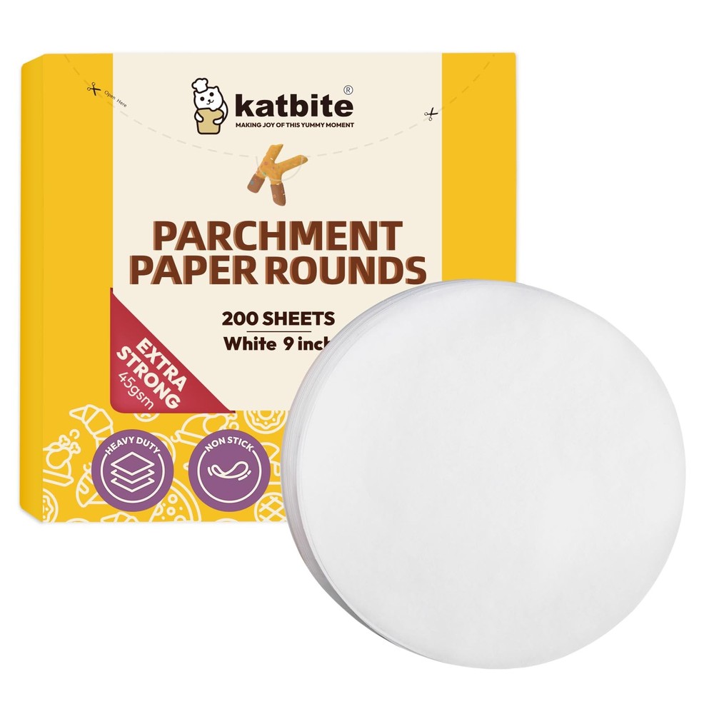 Katbite 9 Inch Parchment Paper Rounds, 200Pcs Cake 9inch-200, White