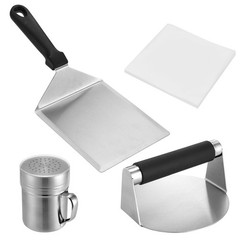 Smashed Burger Press Kit with Stainless Steel Press, Grill Spatula, Seasoning…