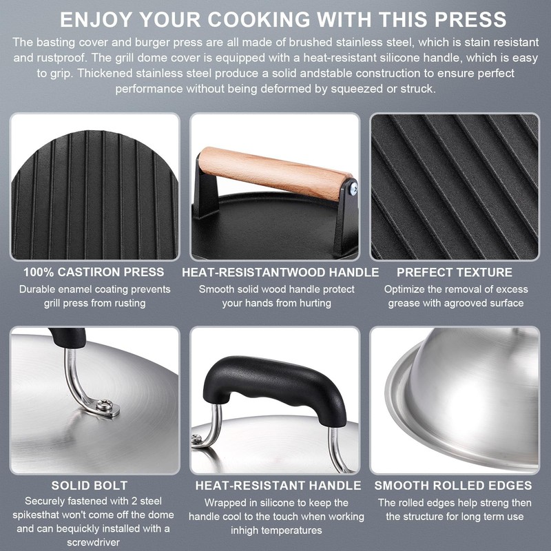 Griddle Accessories for Blackstone 7"Round Cast Iron Smash Burger Press gallery