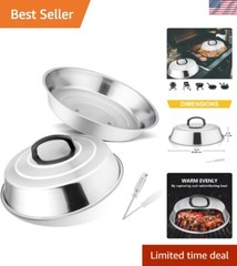 Set of 2 Cheese Melting Domes – 12-Inch Stainless Steel BBQ Steam Covers
