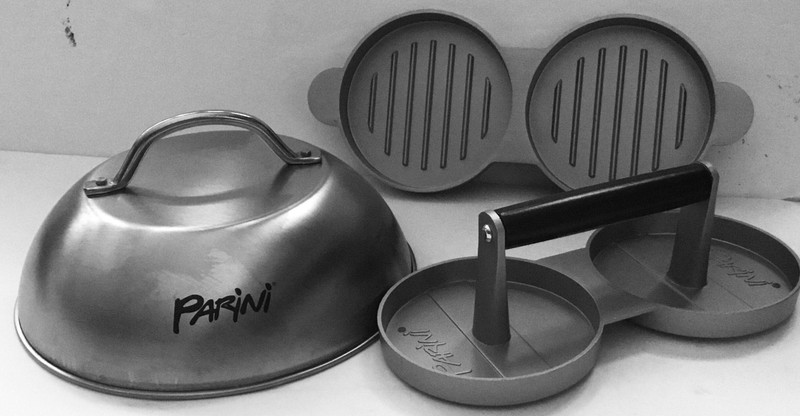 Double Burger Press & Cheese Melting Dome 8.75" Non-Stick Grilling New by Parini gallery