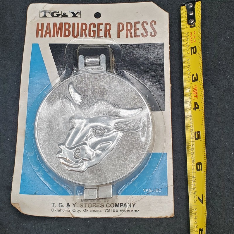 Vintage Hamburger Press Cow Steer Mold Patty Maker Aluminum TG&Y 3.5" NEW gallery
