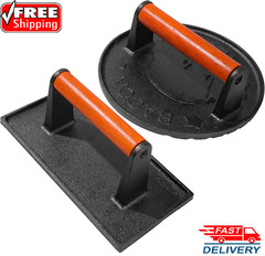 Cast Iron Bacon Press for Griddle – Heavy Duty Smash Burger Press with wood hand