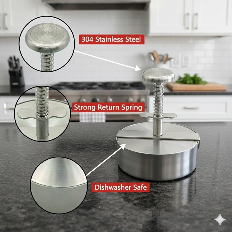 Burger Patty Maker 4.5in_304 Stainless Steel_ Burger Press Dishwasher Safe gallery