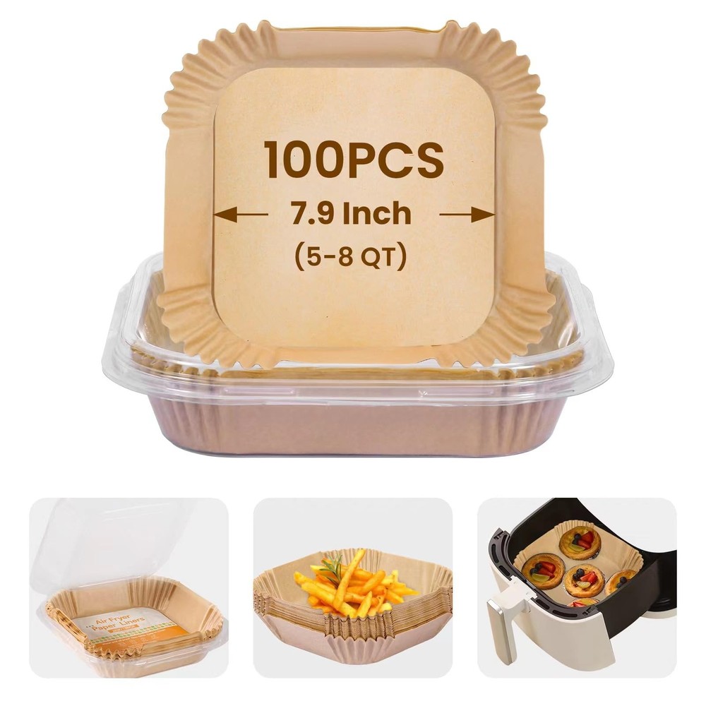Air Fryer Paper Liners: 100 Pcs Disposable 7.9 inch, wood pulp