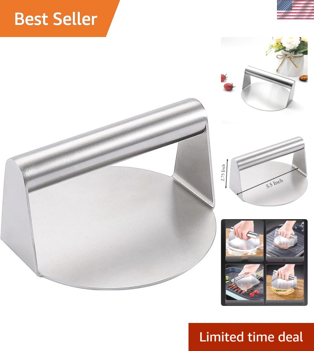 Ergonomic 5.5 Inch Hamburger Meat Press Made from Durable Stainless Steel gallery