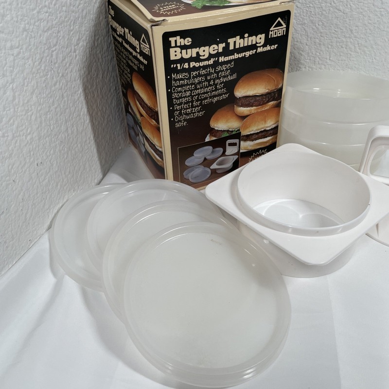 VINTAGE The Burger Thing by Hoan - 1/4 Pound Burger Press COMPLETE w/ Box 1985 gallery