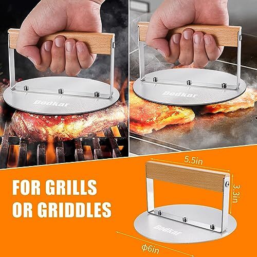 Stainless Steel Smashed Burger Press 6 Inch Round Burger Smasher Griddle Hamburg gallery