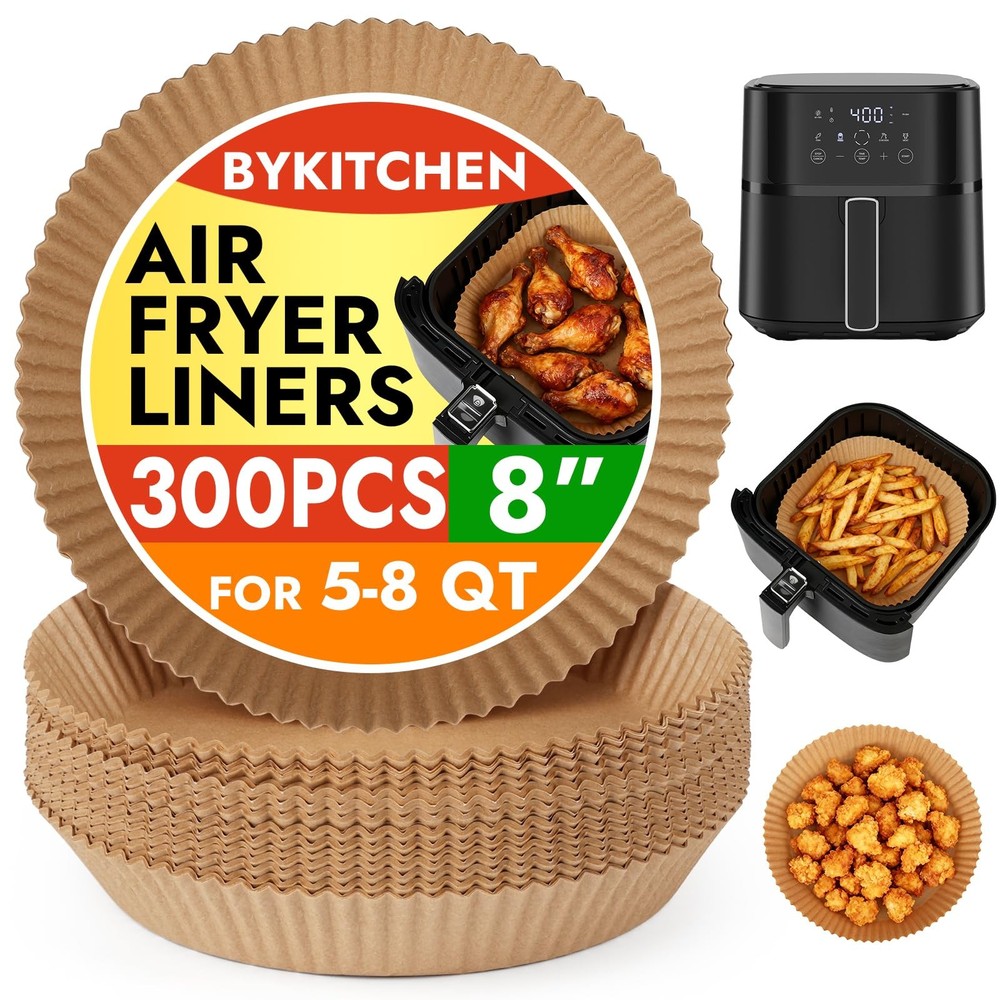 BYKITCHEN 300PCS Disposable Air Fryer Liners 8 inch for 5-8 QT-300PCS, Nature