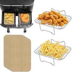 2pcs Air Fryer Rack Set with 100pcs 1, 2xRacks + 100xParchment Paper