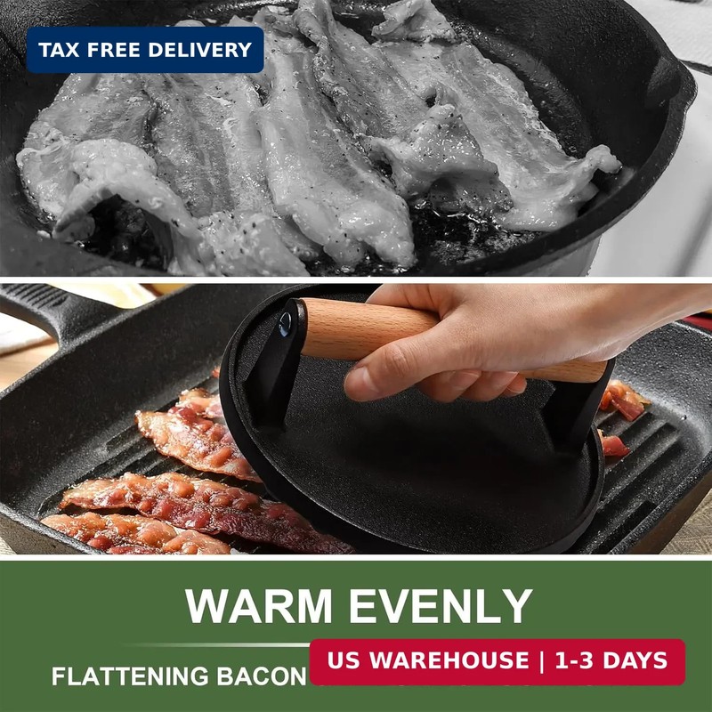 Burger Press, 7" Round & 8.2"X4.3" Rectangle Heavy-Duty Cast Iron Smash Bacon Pr gallery