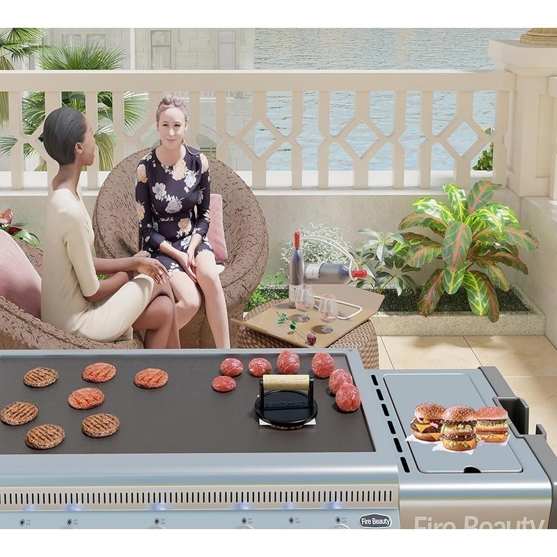 Heavy Duty Cast Iron Grill Press Bacon Burger Press Comfort Grip Wooden Handle gallery