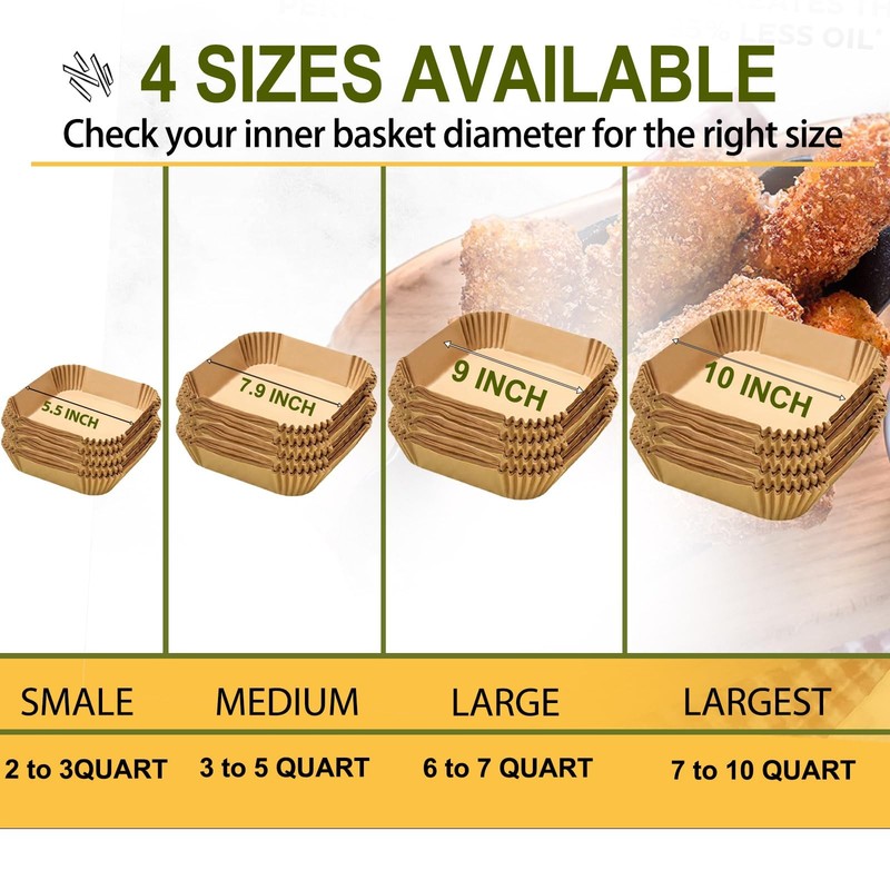 Large Air Fryer Disposable Paper Liners Square 9 Inch, 125 9''Square, Natural gallery