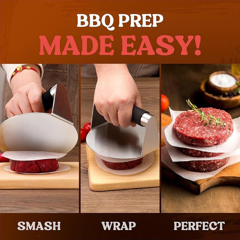Stainless Steel Burger Press with Anti‑Scald Handle, 5.5" Smash Grill Tool gallery