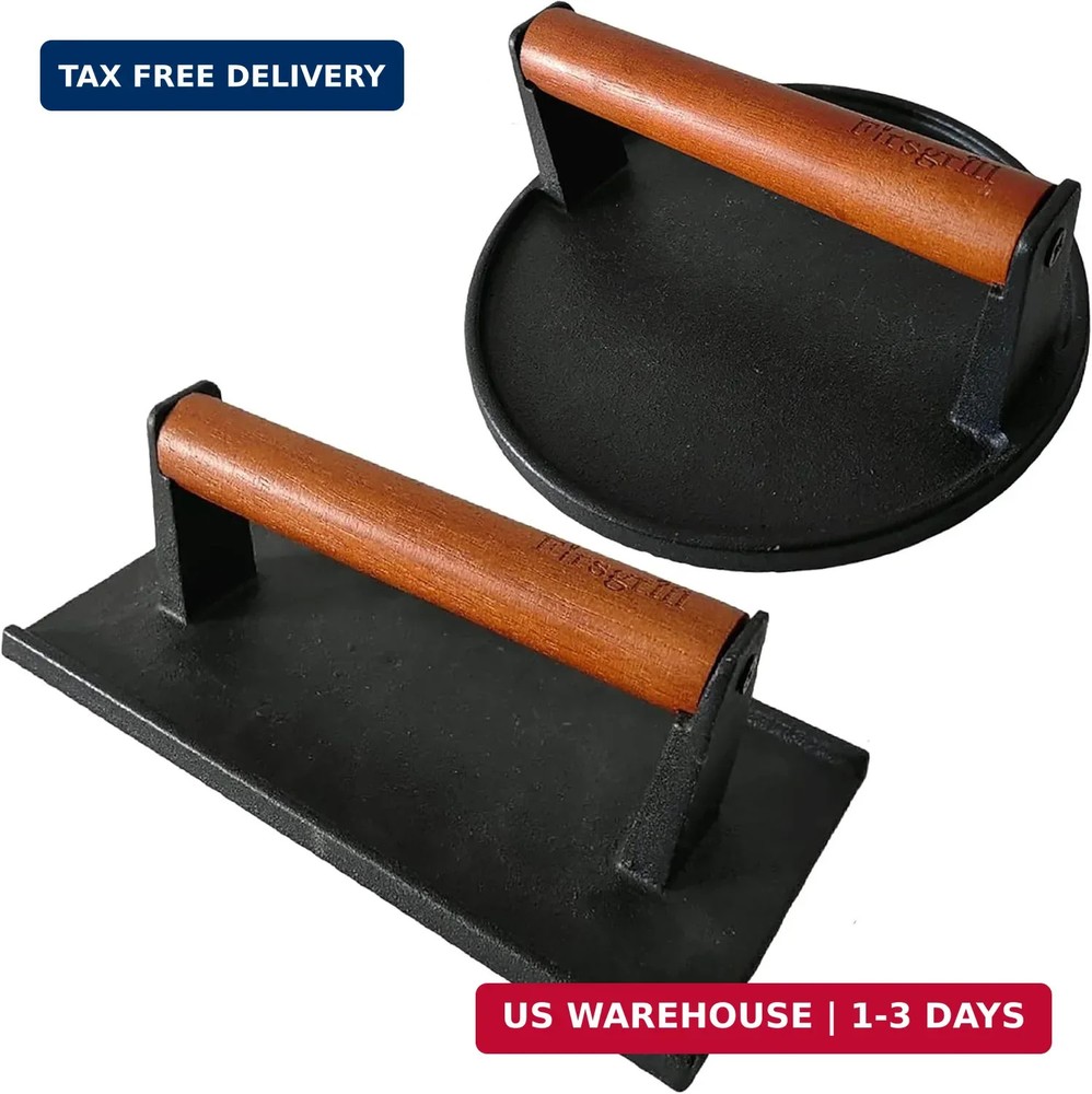 Firsgrill Burger Press 7.08" Round & 8.3"X4.3"Rectangle Heavy-Duty Cast Iron Sma