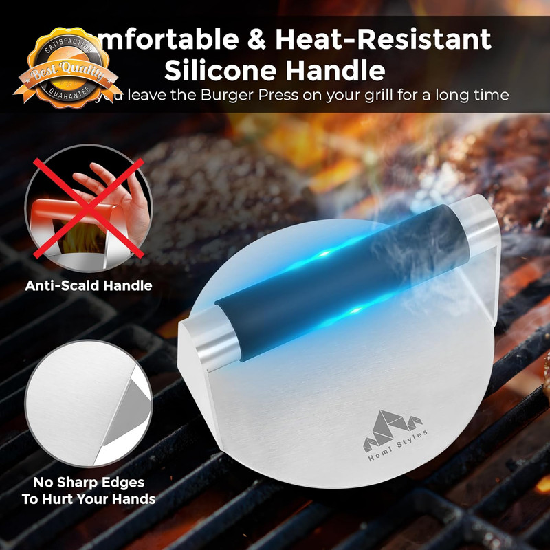 Smash Burger Press Pack of 2–Round and Square Meat Masher with Silicone Handles gallery
