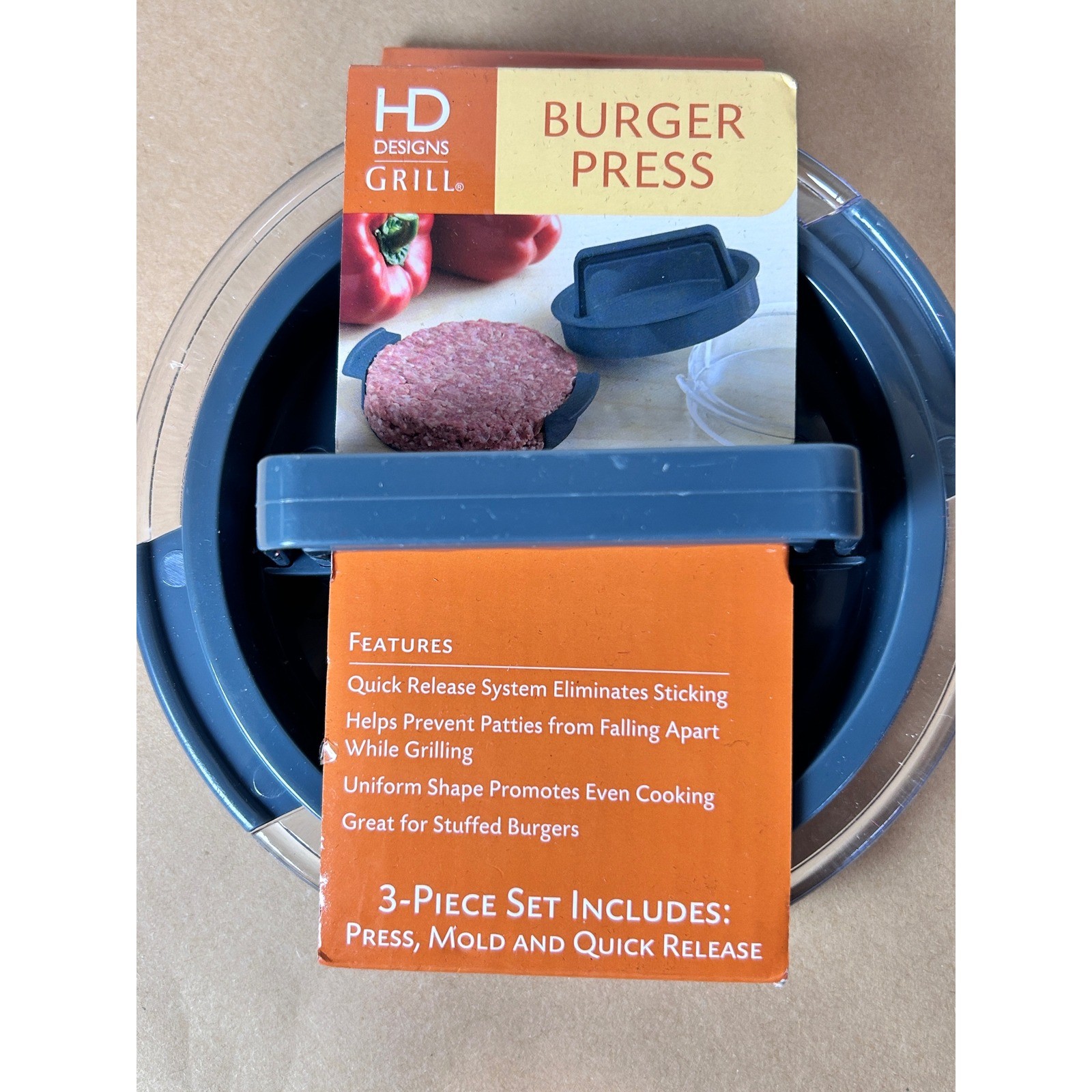 HD Designs Grill Burger Press 3-Piece Set Quick Release Gray 40141KR gallery