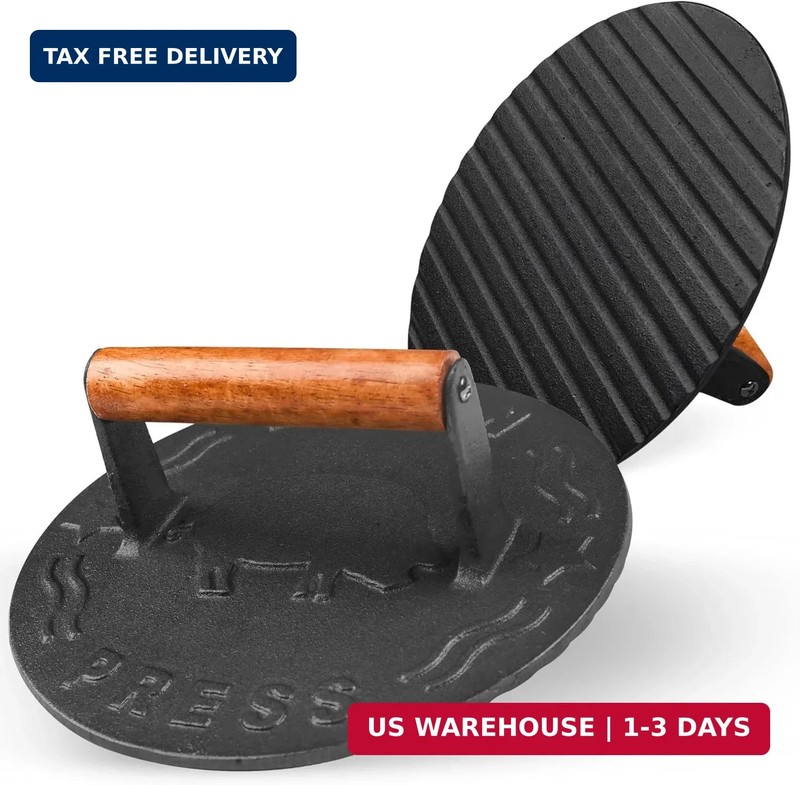 Heavy-Duty Cast Iron Burger Press 7 Inch Round Burger Smasher, Grill Press for C gallery