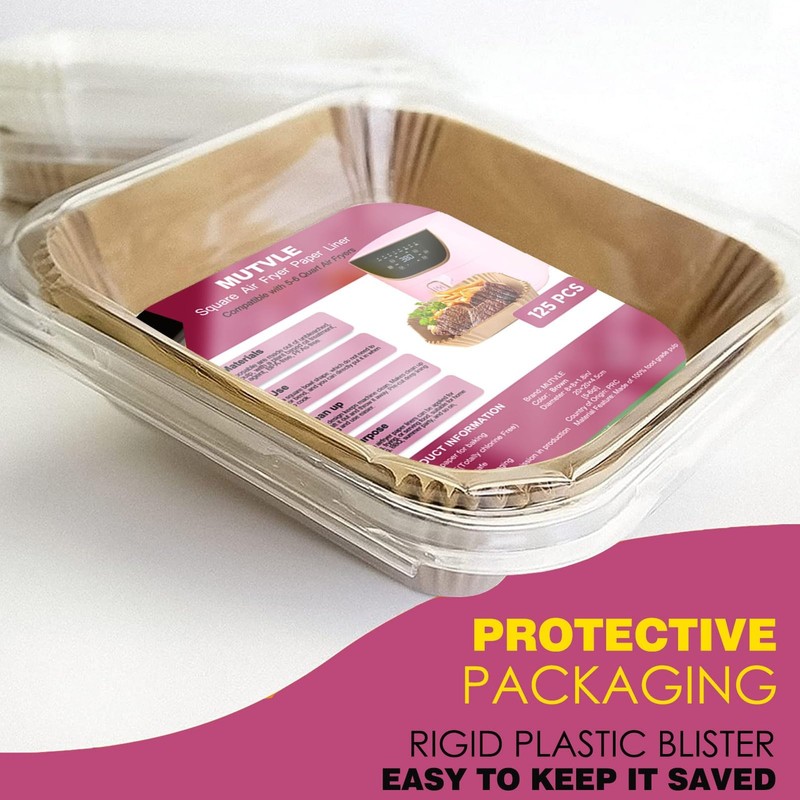 Air Fryer Liners for Pink Fryer, Paper 8" Square 130pcs, Natural gallery